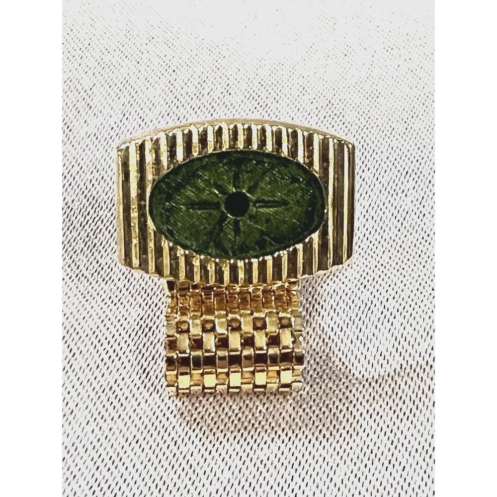 VTG CUFFLINK SET GREEN STONE HICKOK GOLD TONE CHAIN WRAP AND‎ TIE TAC (2532)